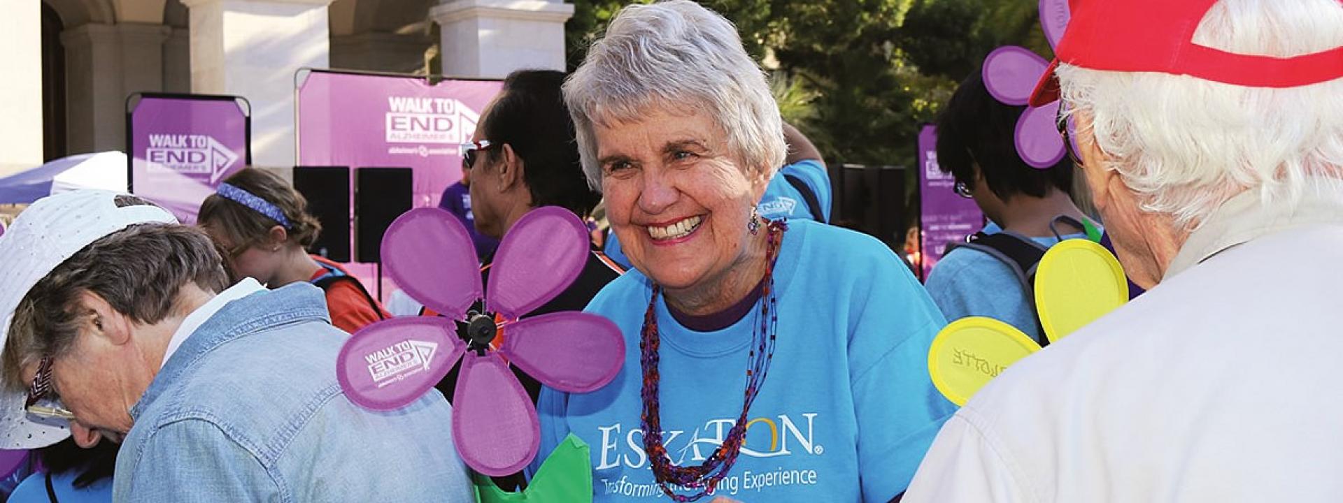 Smiling Eskaton resident at the Walk to End Alzheimer's event