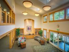 Front lobby area with couches and tables,