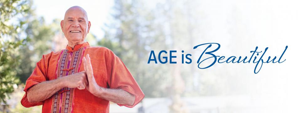 Age Is Beautiful banner with  Kay
