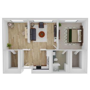 Floor Plan: The Laurel - One Bedroom / Den / One Bath 792 sq.ft.