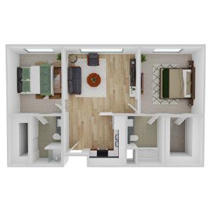 Floor Plan: The Sequoia - Two Bedroom / Two Bath 792 sq.ft.