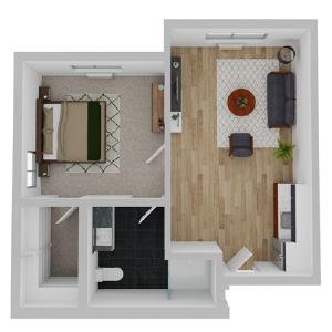 Assisted Living Apartment Floor Plan: Magnolia, 1 Bedroom 528 sq. ft.