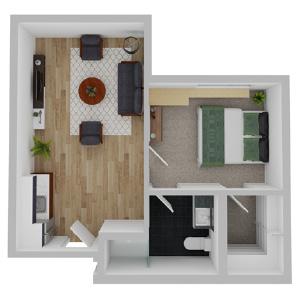 Assisted Living Apartment  Floor Plan: Redwood, 1 Bedroom, 585 sq. ft.