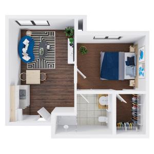 Assisted Living: Floor Plan A - one bedroom 523 sq. ft.