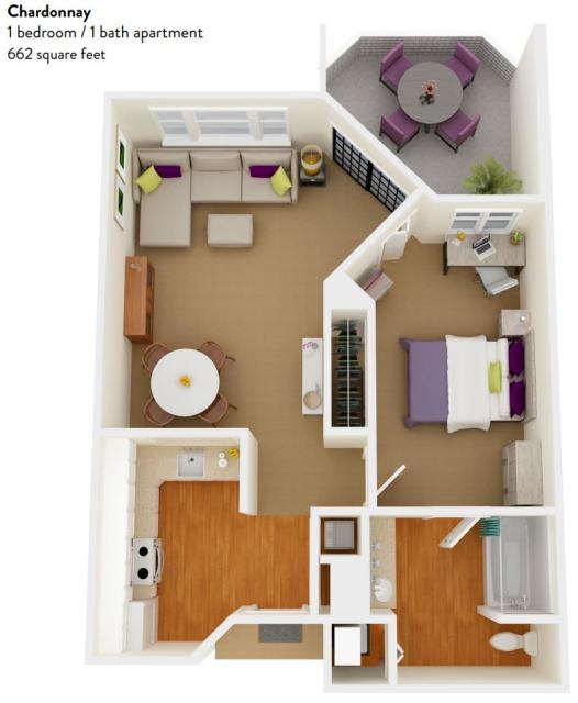 The Chardonnay (1 bedroom  / 1 bath apartment)