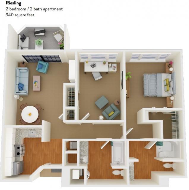 The Riesling (2 bedroom  / 2 bath apartment)