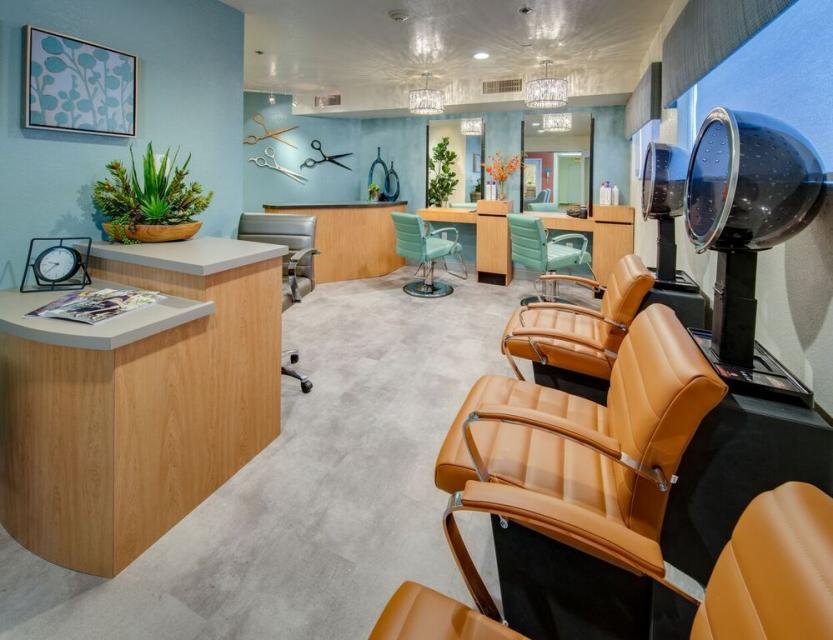 Beauty salon with two hair dryer seats