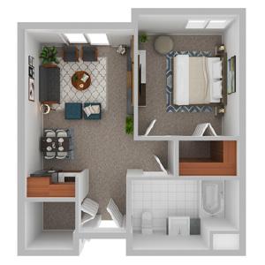 Assisted Living: Floor Plan B - One Bedroom 541 sq. ft.