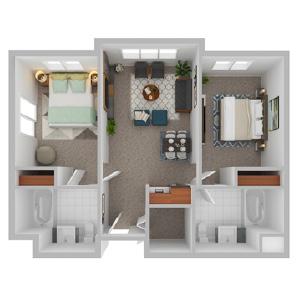 Assisted Living: Floor Plan C - Two Bedroom 813 sq. ft.