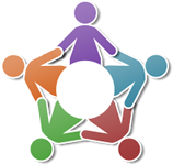 a cartoon image of people holding hands in a circular group