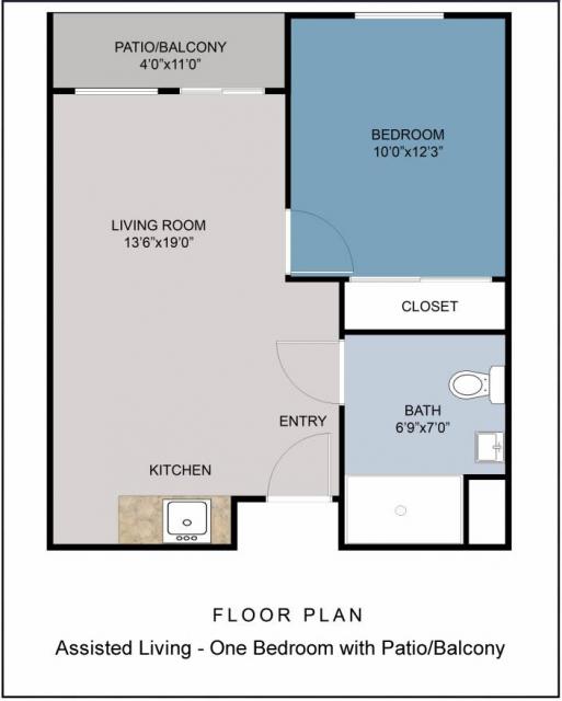 One Bedroom with Patio/Balcony Floor Plan