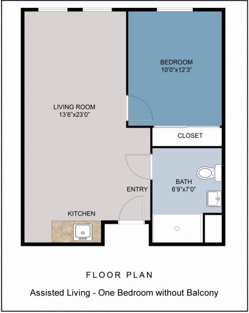 One Bedroom without Patio/Balcony Floor Plan