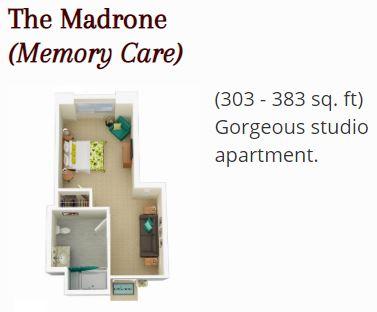 The Trousdale memory care floor plan - The Madrone - Gorgeous Studio Apartment (303 - 383 sq. ft.)