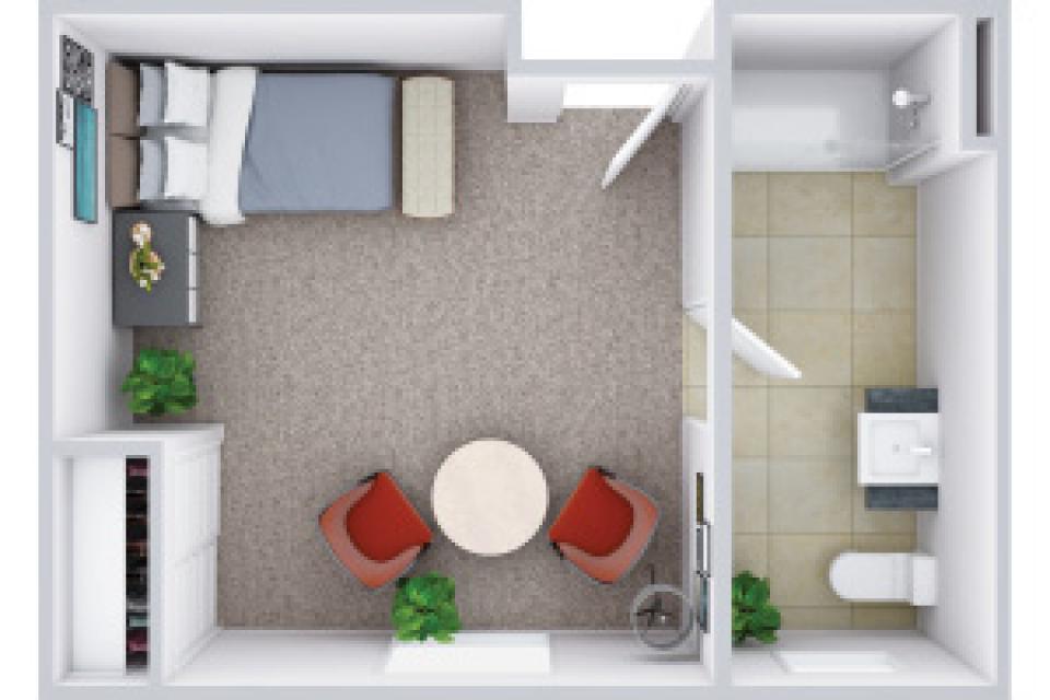 Private room floor plan - 390 sq. ft.