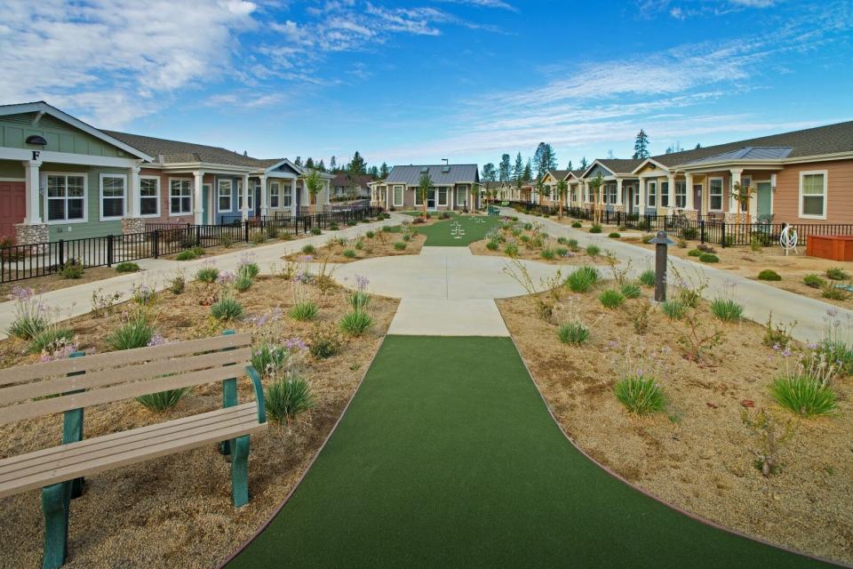 View of Eskaton Village Placerville cottages and common area.