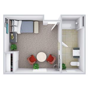 Private room floor plan - 390 sq. ft.