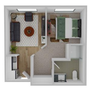 Floor Plan: The Aspen - One Bedroom / One Bath 390 sq.ft.