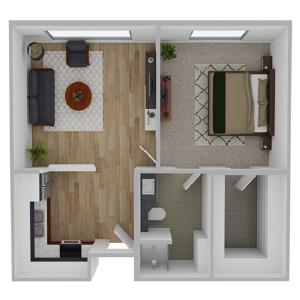 Floor Plan: The Ponderosa - One Bedroom / One Bath 572 sq.ft.