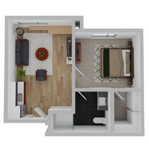 Assisted Living Apartment Floor Plan: Birch, 1 Bedroom 523 sq. ft.