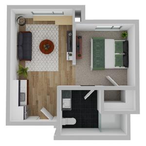 Assisted Living Apartment Floor Plan: Juniper, 1 Bedroom, 433 sq. ft.