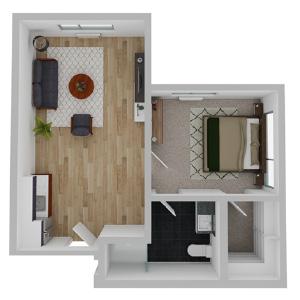 Assisted Living Apartment Floor Plan: Sequoia, 1 Bedroom, 587 sq. ft.