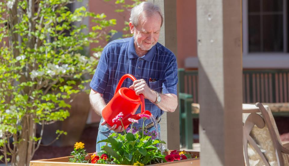 Man watering flowers