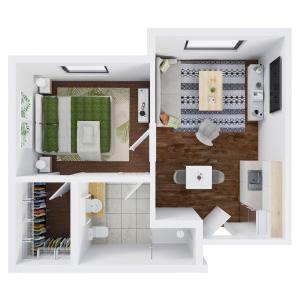 Assisted Living: Floor Plan E - one bedroom 528 sq. ft.
