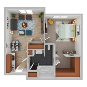 Floor plan -  one bedroom apartment 625 sq. ft.
