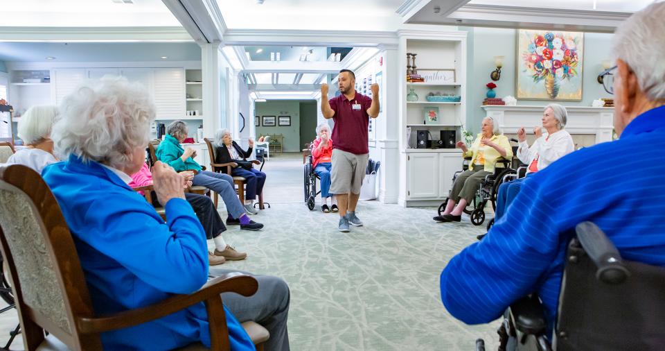Residents enjoying a low-impact exercise class