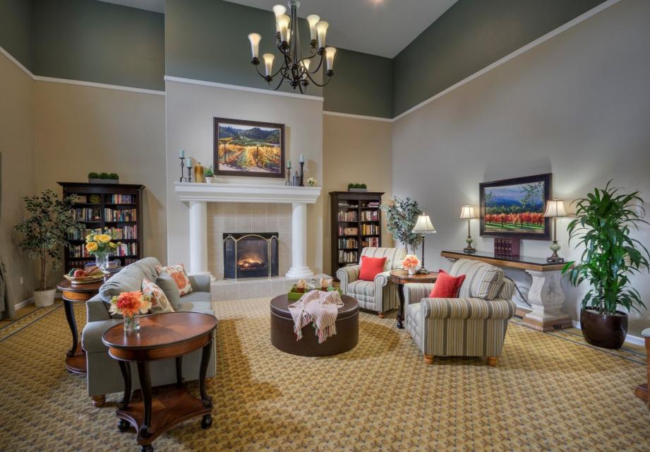 Community living room with fireplace