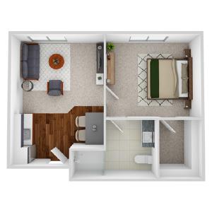Village Lodge - Plan A1 Coloma Assisted Living One-Bedroom / One Bath 509 square feet