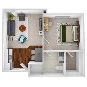 Village Lodge - Plan A2 Nugget Assisted Living One-Bedroom / One Bath 521 square feet