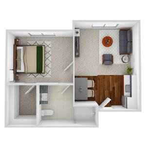 Village Lodge - Plan D El Dorado Assisted Living One-Bedroom / One Bath 520 square feet